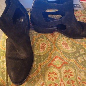 Eileen Fisher 9.5 9 1/2 Black Leather Booties Ankle Boots Shoes